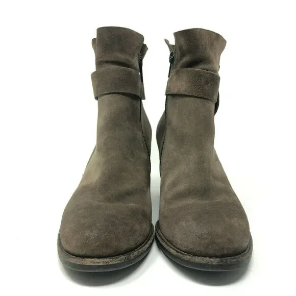 Paul Green Boots Women's 7 Brown Suede Zip Ankle Strap Heel Bootie Heel